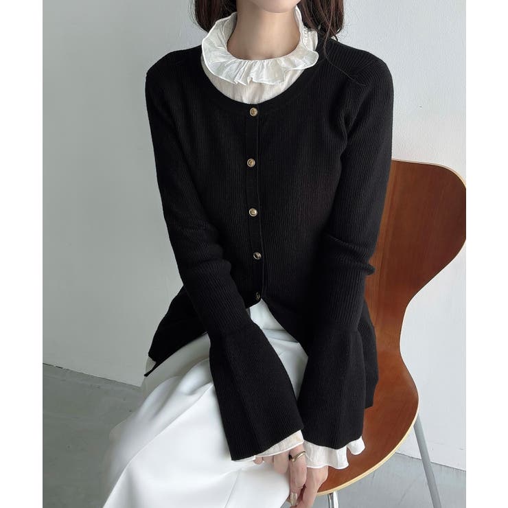 Meiru ロング丈ニュアンス釦ニットカーディガン | JUNOAH | 詳細画像12 