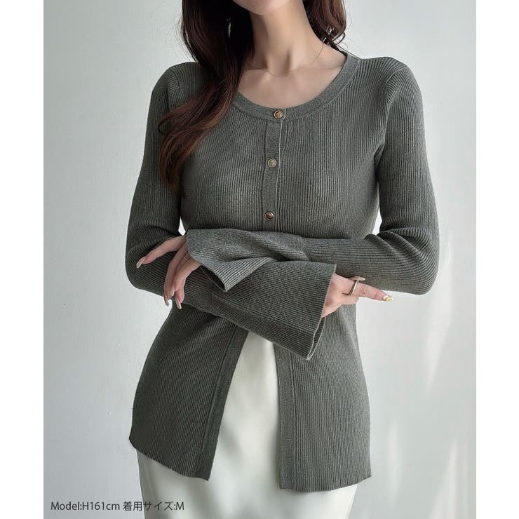 Meiru ロング丈ニュアンス釦ニットカーディガン | JUNOAH | 詳細画像2 