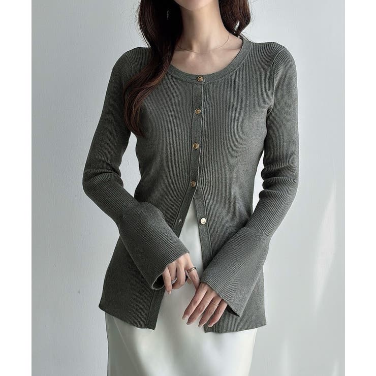 チャコール | Meiru ロング丈ニュアンス釦ニットカーディガン | JUNOAH