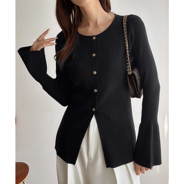 ブラック | Meiru ロング丈ニュアンス釦ニットカーディガン | JUNOAH