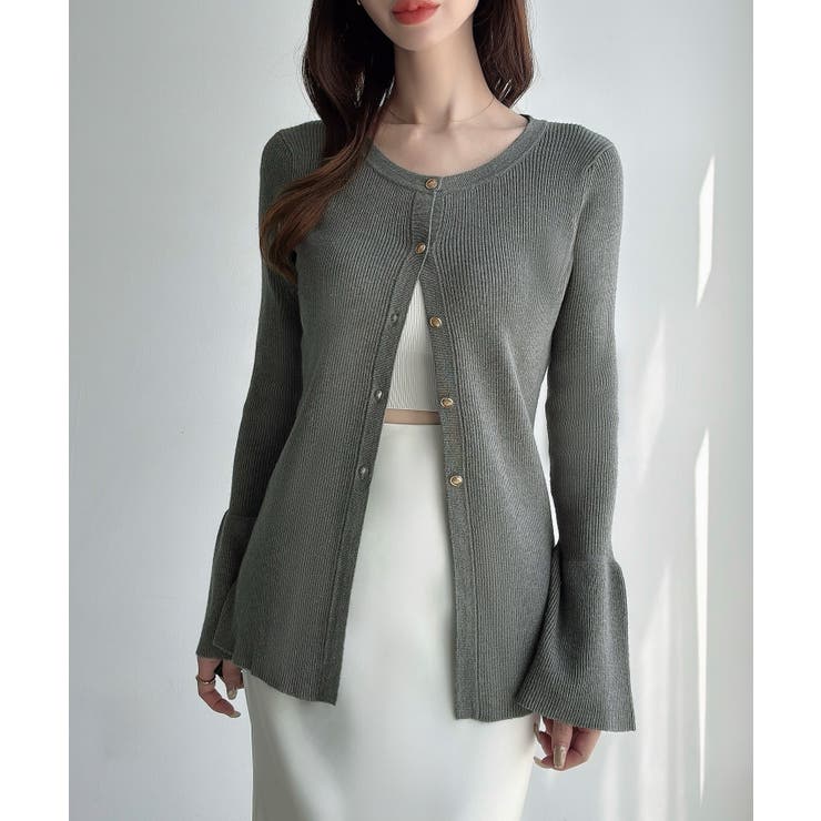 Meiru ロング丈ニュアンス釦ニットカーディガン | JUNOAH | 詳細画像7 