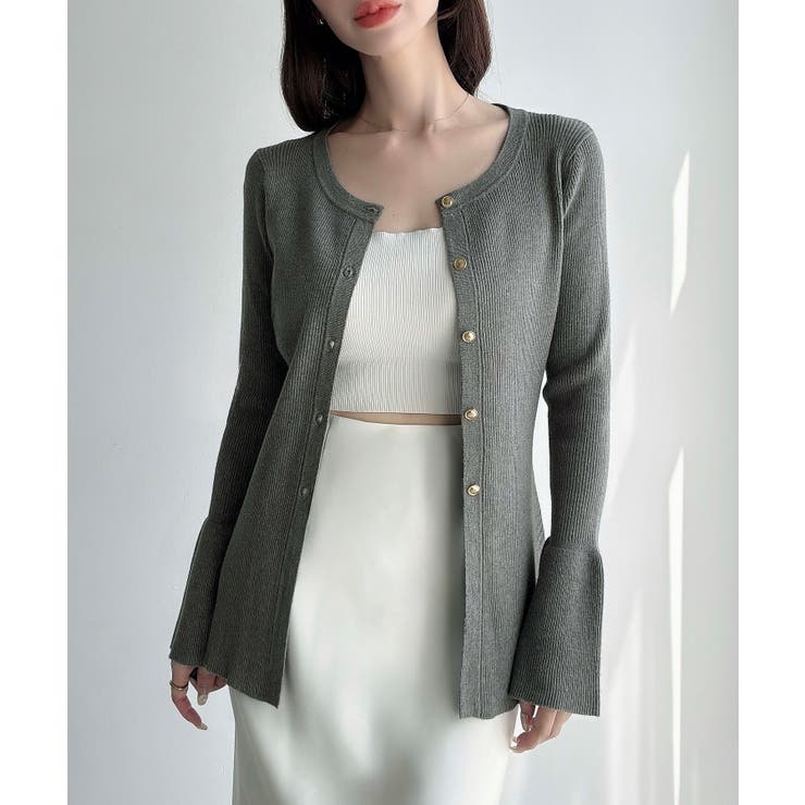 Meiru ロング丈ニュアンス釦ニットカーディガン | JUNOAH | 詳細画像8 