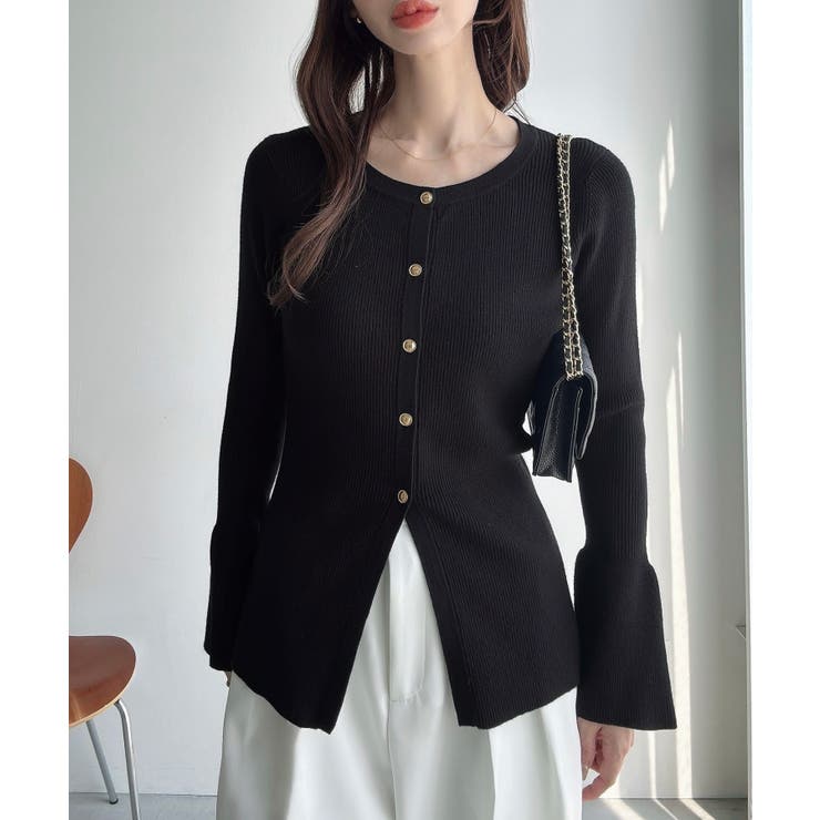 Meiru ロング丈ニュアンス釦ニットカーディガン | JUNOAH | 詳細画像9 