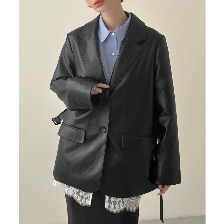 ブラック | オーバーサイズPUレザージャケット | JUNOAH