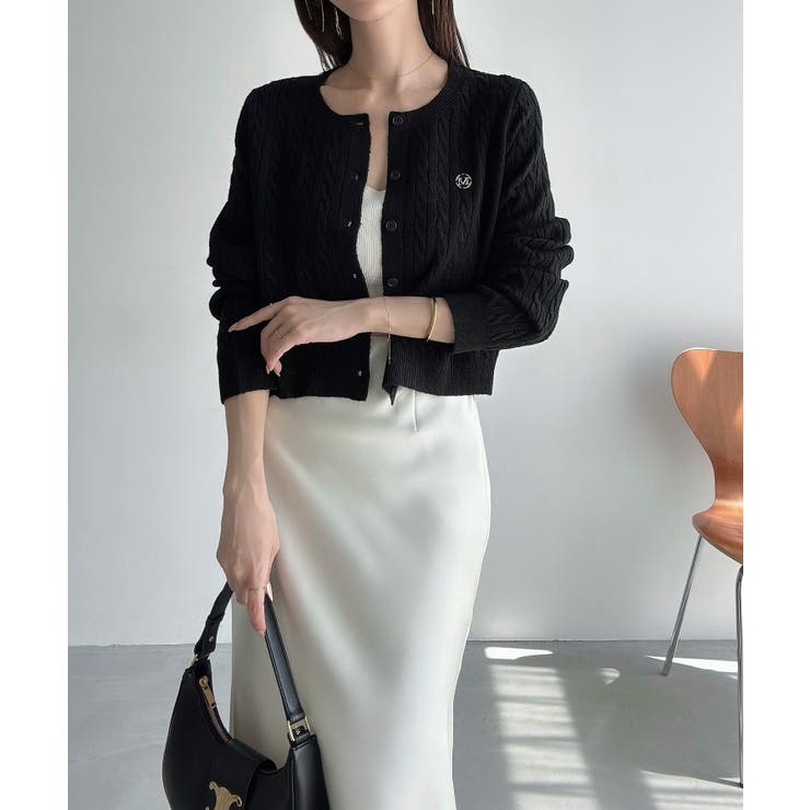 Meiru ロゴモチーフケーブルショートニットカーディガン | JUNOAH | 詳細画像6 