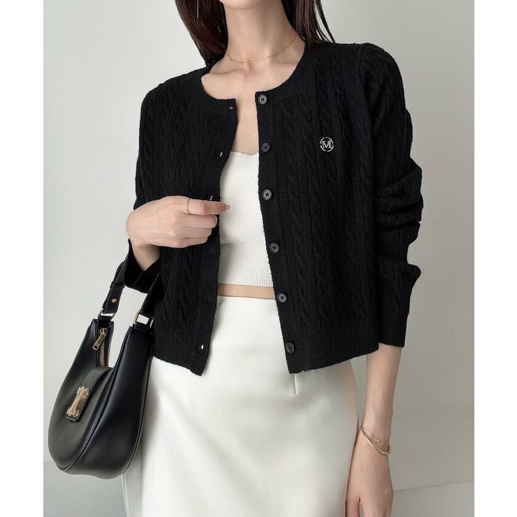 Meiru ロゴモチーフケーブルショートニットカーディガン | JUNOAH | 詳細画像8 