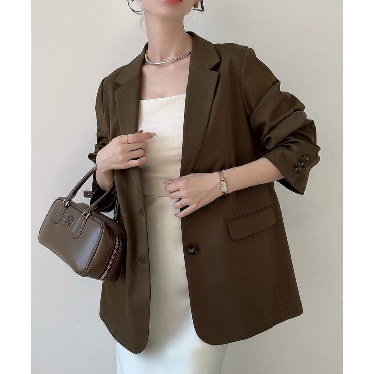 ブラウン | Meiru シングルテーラードジャケット(薄手、裏地なし)【セットアップ対応】 | JUNOAH