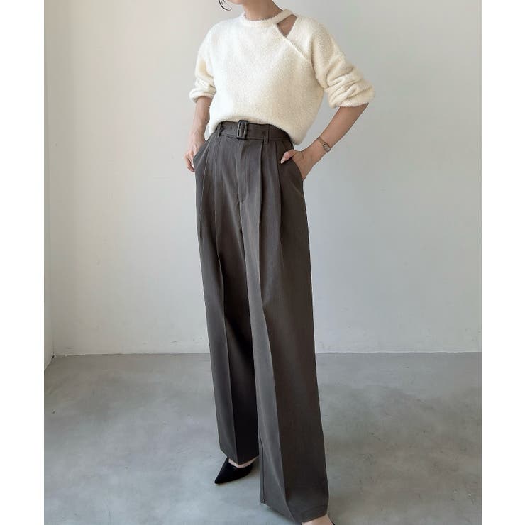 Meiru ベルト付きツータックワイドパンツ | JUNOAH | 詳細画像10 