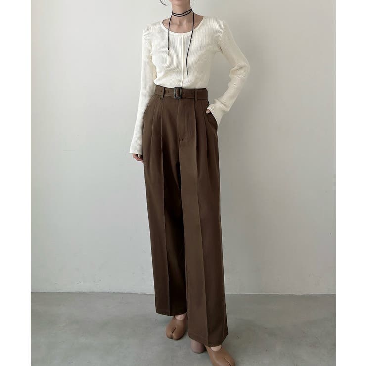 Meiru ベルト付きツータックワイドパンツ | JUNOAH | 詳細画像15 