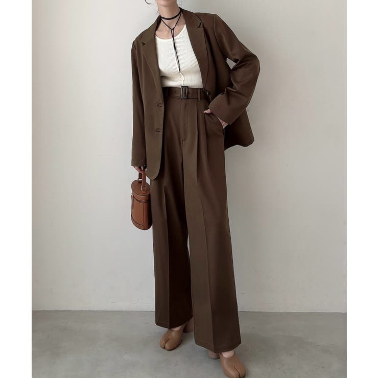 Meiru ベルト付きツータックワイドパンツ | JUNOAH | 詳細画像17 