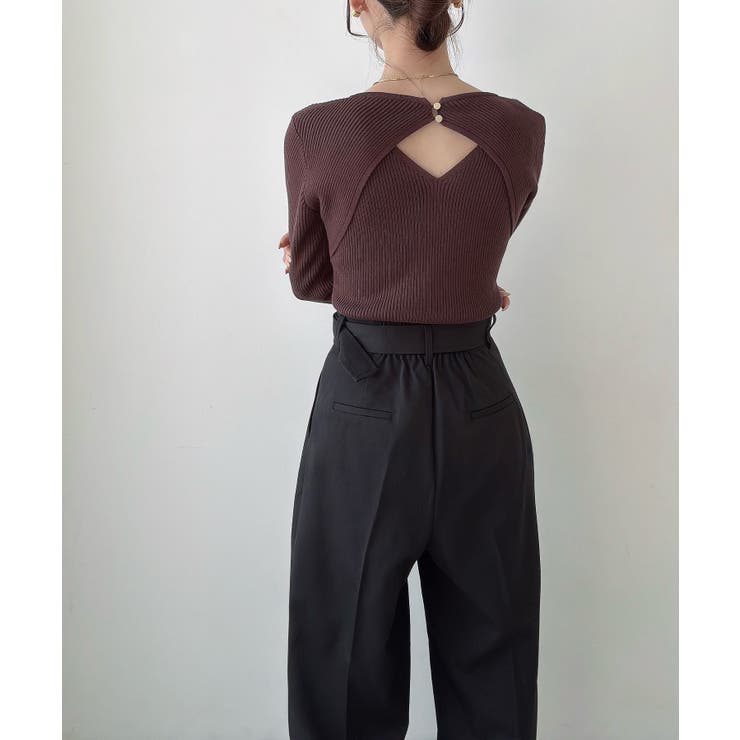 Meiru ベルト付きツータックワイドパンツ | JUNOAH | 詳細画像5 