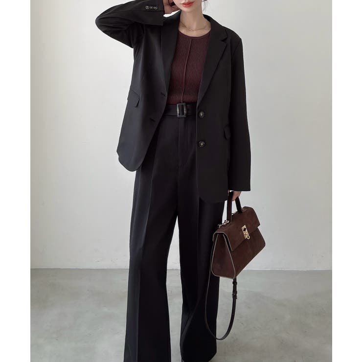 Meiru ベルト付きツータックワイドパンツ | JUNOAH | 詳細画像6 