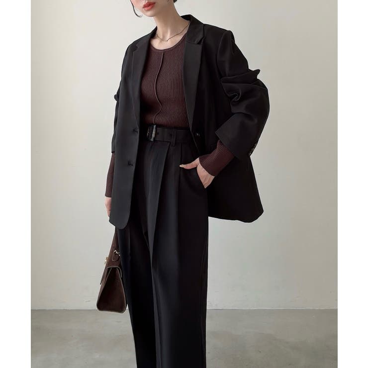 Meiru ベルト付きツータックワイドパンツ | JUNOAH | 詳細画像7 