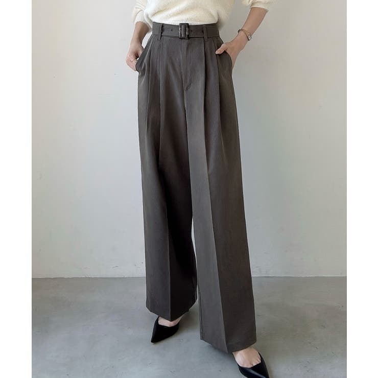 Meiru ベルト付きツータックワイドパンツ | JUNOAH | 詳細画像9 