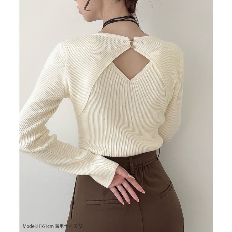 Meiru バックオープンリブニット | JUNOAH | 詳細画像2 