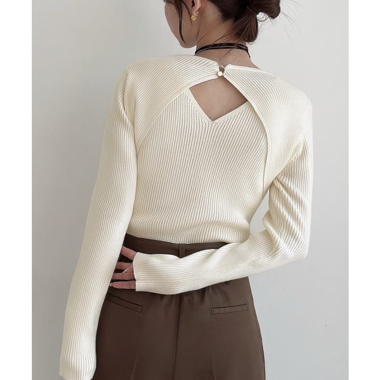 アイボリー | Meiru バックオープンリブニット | JUNOAH