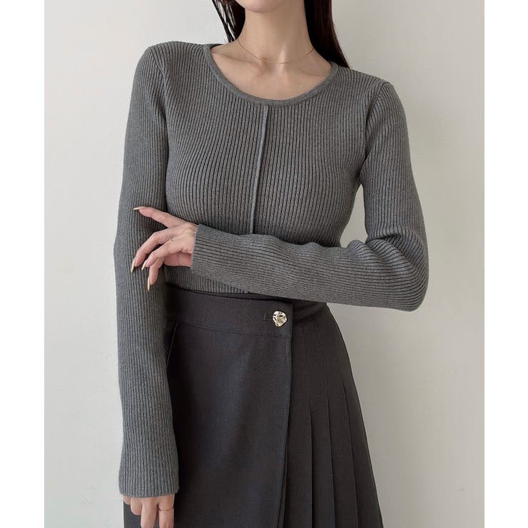 チャコール | Meiru バックオープンリブニット | JUNOAH