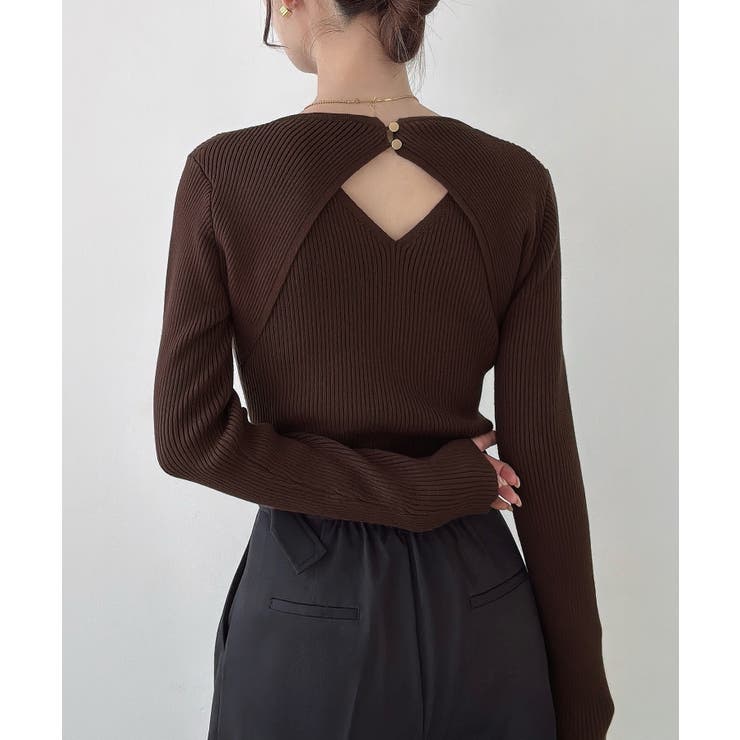 ブラウン | Meiru バックオープンリブニット | JUNOAH