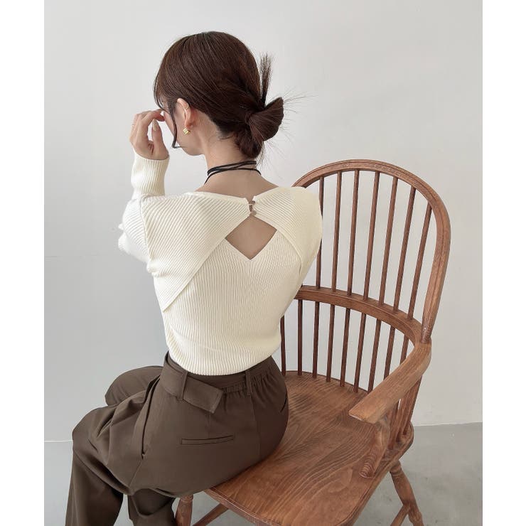 Meiru バックオープンリブニット | JUNOAH | 詳細画像6 