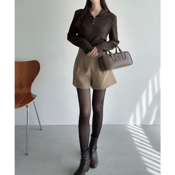 Meiru 薄手ストレッチジャガード長袖ポロカットソー | JUNOAH | 詳細画像12 