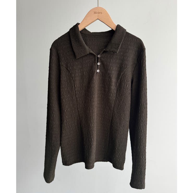 Meiru 薄手ストレッチジャガード長袖ポロカットソー | JUNOAH | 詳細画像13 