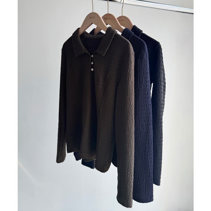 Meiru 薄手ストレッチジャガード長袖ポロカットソー | JUNOAH | 詳細画像15 