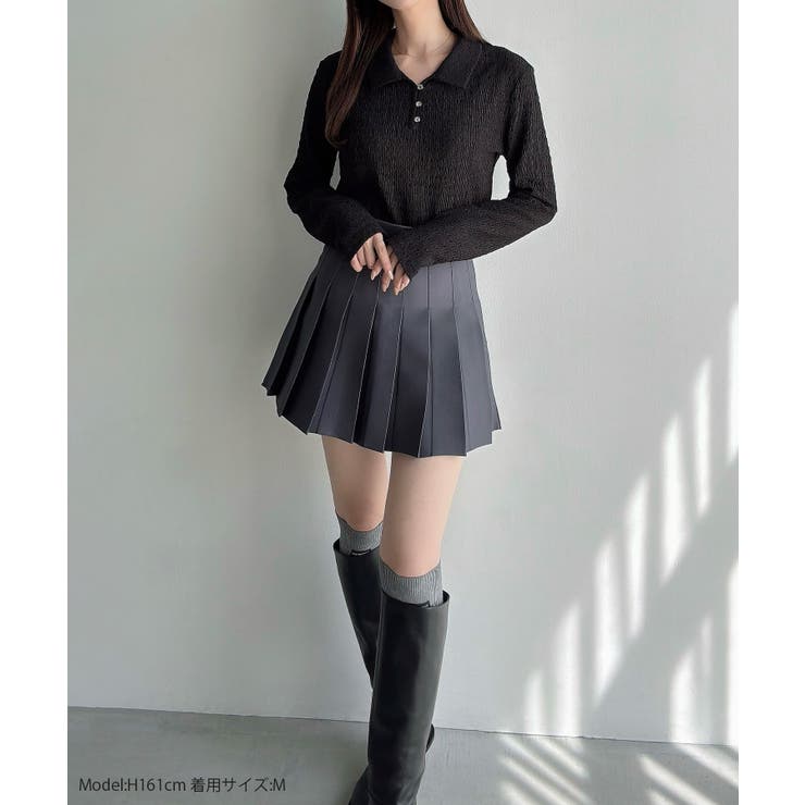 Meiru 薄手ストレッチジャガード長袖ポロカットソー | JUNOAH | 詳細画像2 