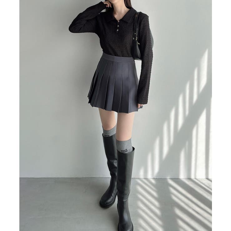 Meiru 薄手ストレッチジャガード長袖ポロカットソー | JUNOAH | 詳細画像4 