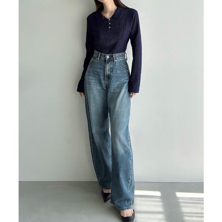 Meiru 薄手ストレッチジャガード長袖ポロカットソー | JUNOAH | 詳細画像7 