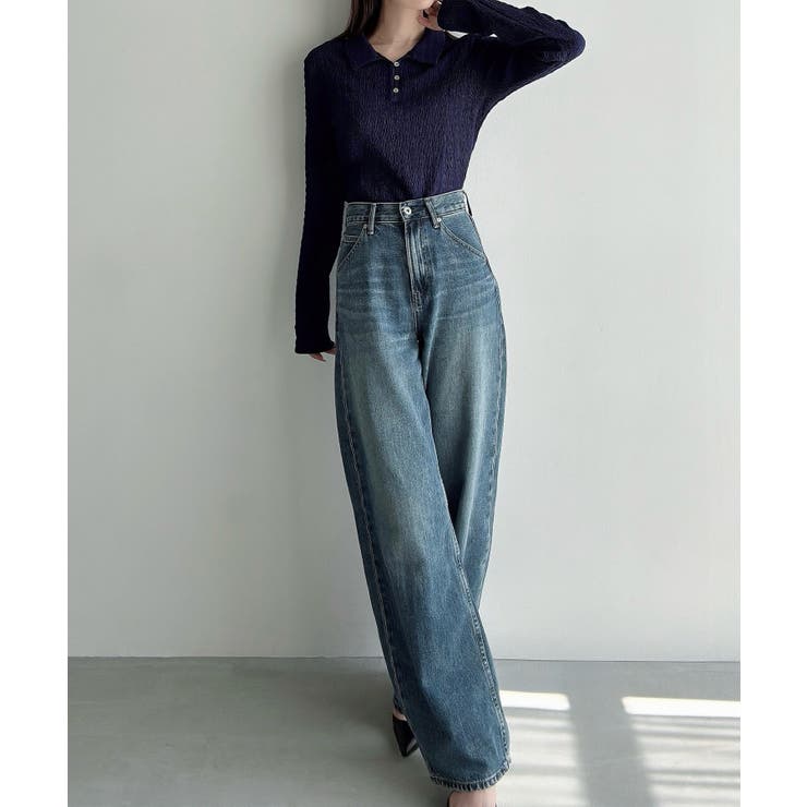 Meiru 薄手ストレッチジャガード長袖ポロカットソー | JUNOAH | 詳細画像8 