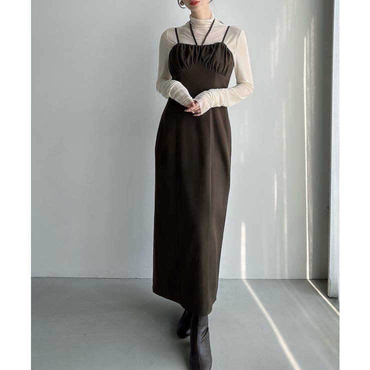 Meiru ギャザーデザインIラインキャミワンピース(薄手)[品番