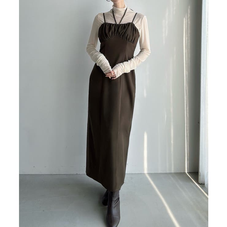 Meiru ギャザーデザインIラインキャミワンピース(薄手)[品番