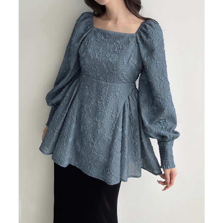 Meiru スクエアネックジャガードペプラムトップス（薄手） | JUNOAH | 詳細画像11 