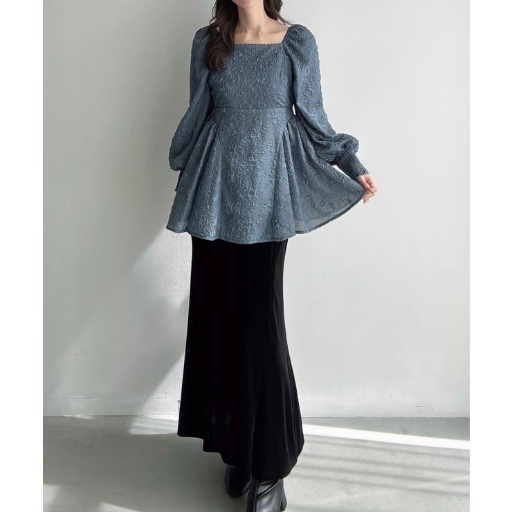 Meiru スクエアネックジャガードペプラムトップス（薄手） | JUNOAH | 詳細画像12 