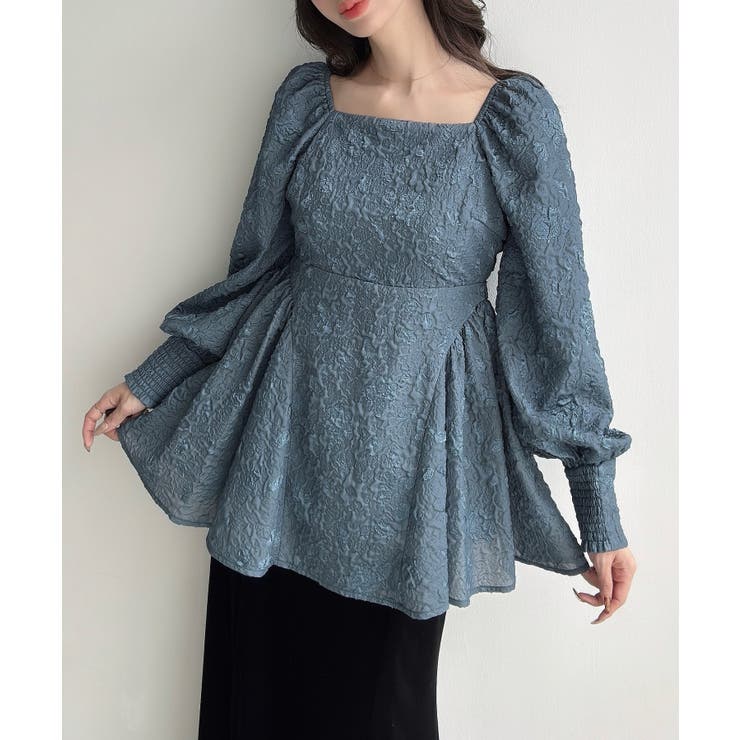 Meiru スクエアネックジャガードペプラムトップス（薄手） | JUNOAH | 詳細画像13 