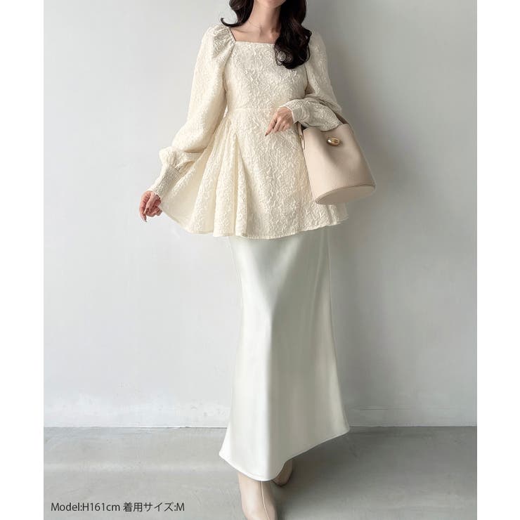 Meiru スクエアネックジャガードペプラムトップス（薄手） | JUNOAH | 詳細画像2 