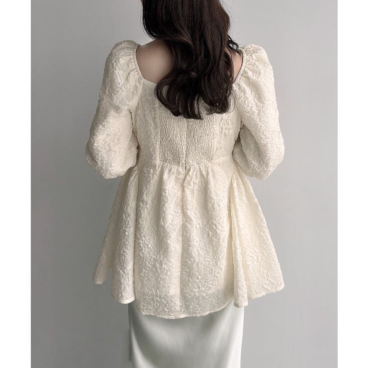 Meiru スクエアネックジャガードペプラムトップス（薄手） | JUNOAH | 詳細画像4 