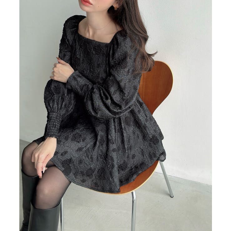 Meiru スクエアネックジャガードペプラムトップス（薄手） | JUNOAH | 詳細画像7 