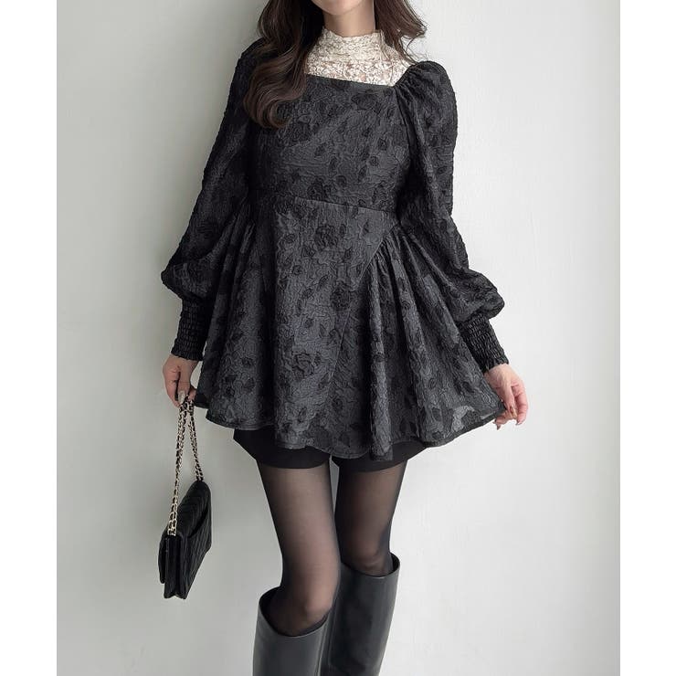 Meiru スクエアネックジャガードペプラムトップス（薄手） | JUNOAH | 詳細画像8 