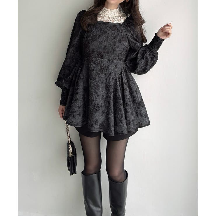 Meiru スクエアネックジャガードペプラムトップス（薄手） | JUNOAH | 詳細画像9 