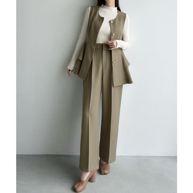 Meiru ゴールドボタンペプラムベスト+スラックスset(薄手、裏地なし) | JUNOAH | 詳細画像10 