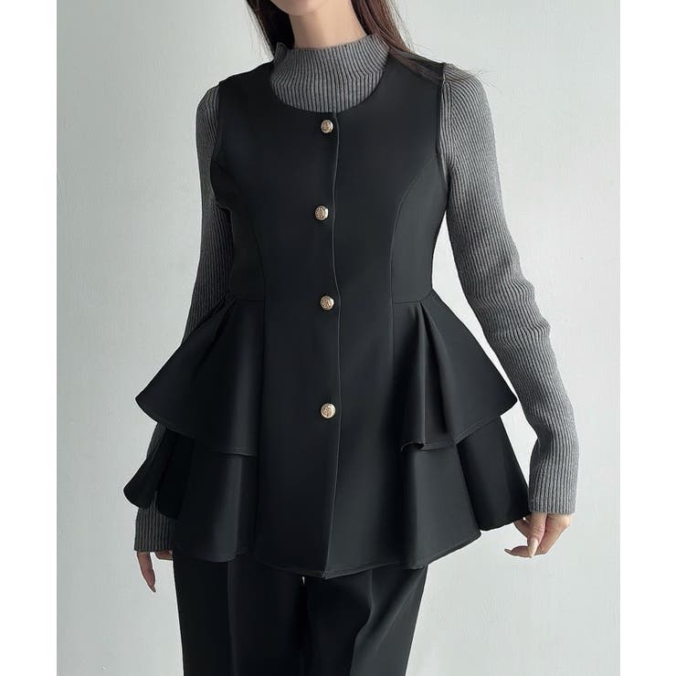 Meiru ゴールドボタンペプラムベスト+スラックスset(薄手、裏地なし) | JUNOAH | 詳細画像12 