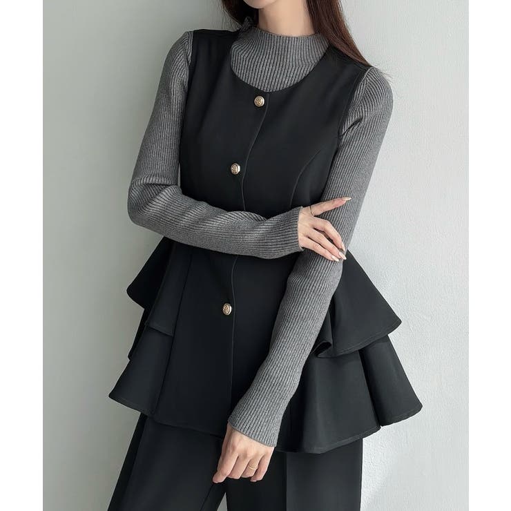 Meiru ゴールドボタンペプラムベスト+スラックスset(薄手、裏地なし) | JUNOAH | 詳細画像13 