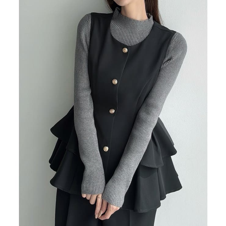 Meiru ゴールドボタンペプラムベスト+スラックスset(薄手、裏地なし) | JUNOAH | 詳細画像14 