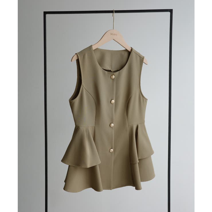 Meiru ゴールドボタンペプラムベスト+スラックスset(薄手、裏地なし) | JUNOAH | 詳細画像16 