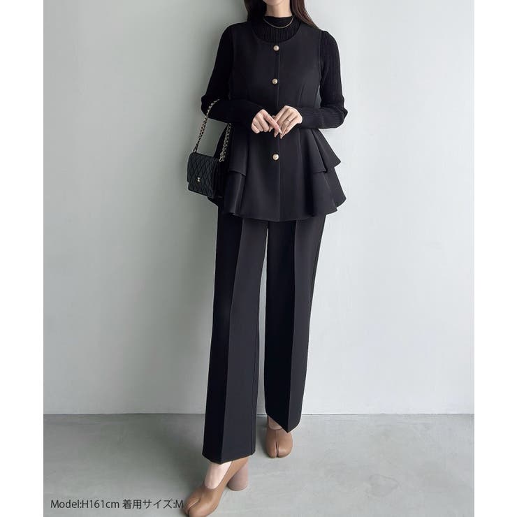 Meiru ゴールドボタンペプラムベスト+スラックスset(薄手、裏地なし) | JUNOAH | 詳細画像2 