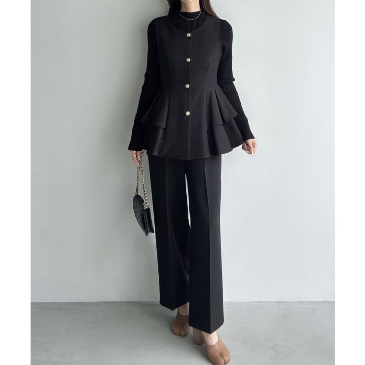 Meiru ゴールドボタンペプラムベスト+スラックスset(薄手、裏地なし) | JUNOAH | 詳細画像4 