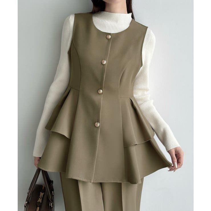 Meiru ゴールドボタンペプラムベスト+スラックスset(薄手、裏地なし) | JUNOAH | 詳細画像5 