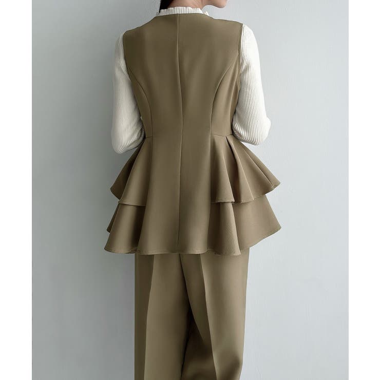 Meiru ゴールドボタンペプラムベスト+スラックスset(薄手、裏地なし) | JUNOAH | 詳細画像6 