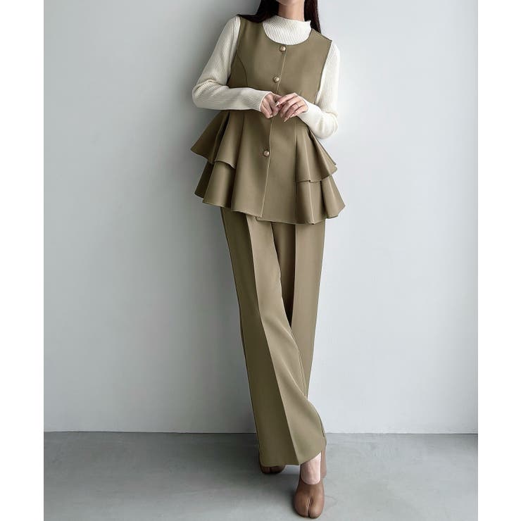 Meiru ゴールドボタンペプラムベスト+スラックスset(薄手、裏地なし) | JUNOAH | 詳細画像8 